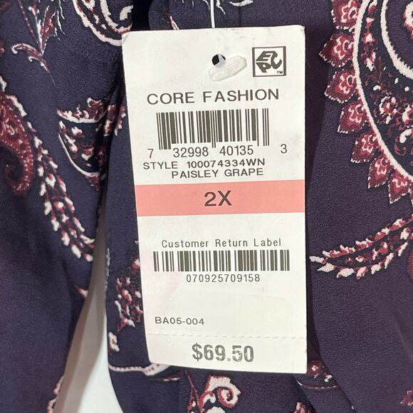 NEW Style & Co Blouse Women's Plus Size 2X Purple Grape Paisley Core Boho - Picture 9 of 11